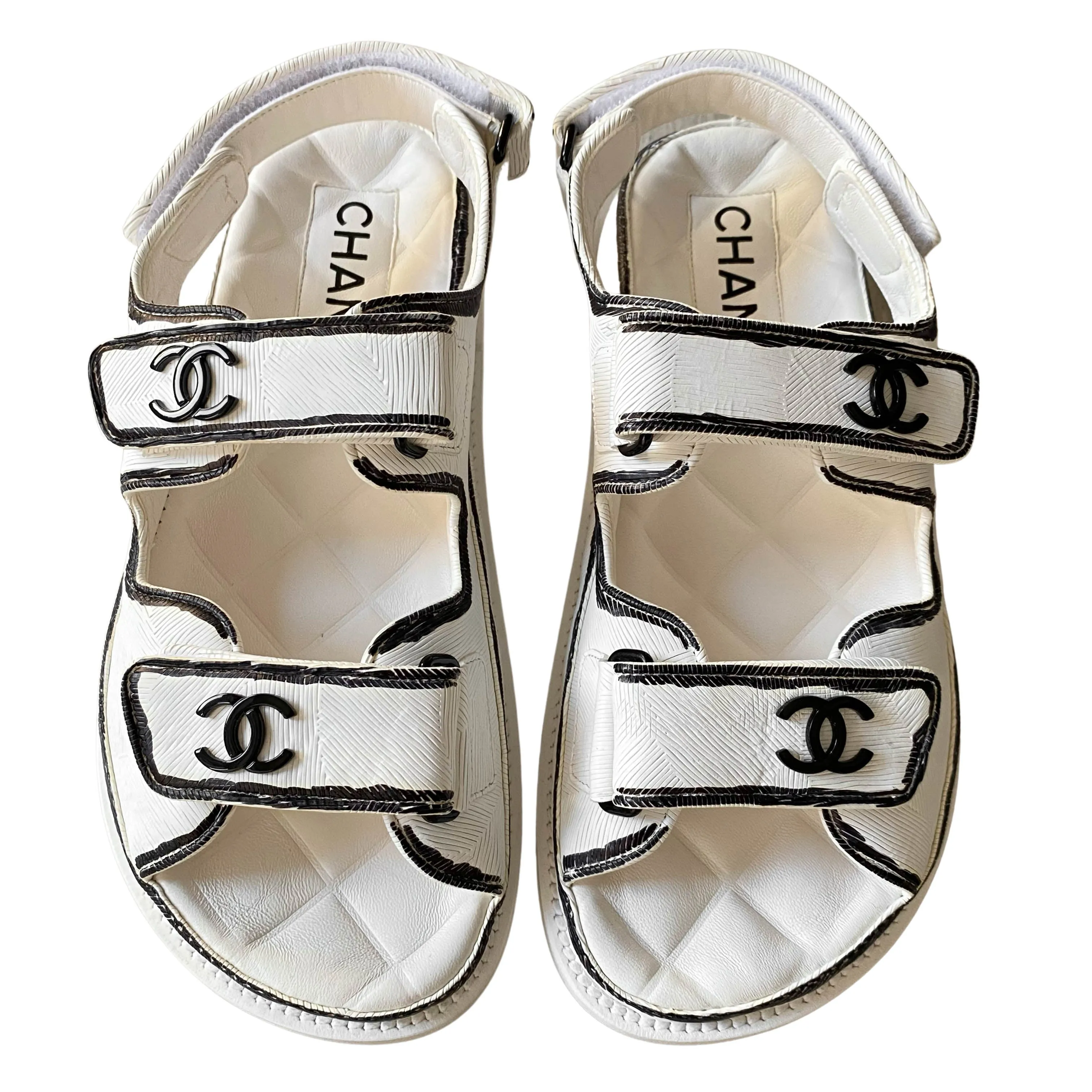 22C Black and White Printed Calfskin CC 'Dad' Velcro Sandals Sz35