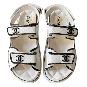 22C Black and White Printed Calfskin CC 'Dad' Velcro Sandals Sz35