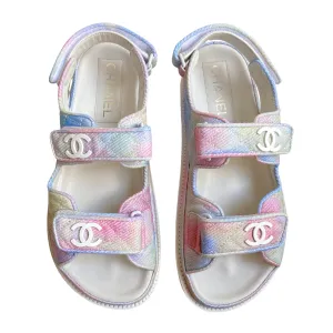 22C Pastel Rainbow Fabric CC 'Dad' Velcro Sandals Sz38