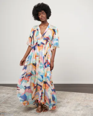 abito chiffon seta stampa "up above in the sky" - sunset