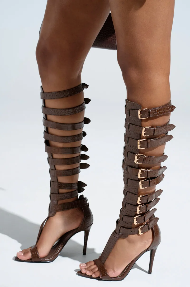 AZALEA WANG CHERELLI BROWN CROC OVER THE KNEE SANDAL