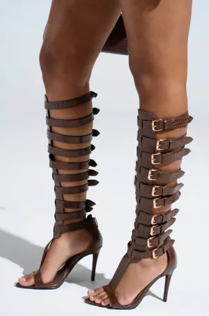 AZALEA WANG CHERELLI BROWN CROC OVER THE KNEE SANDAL