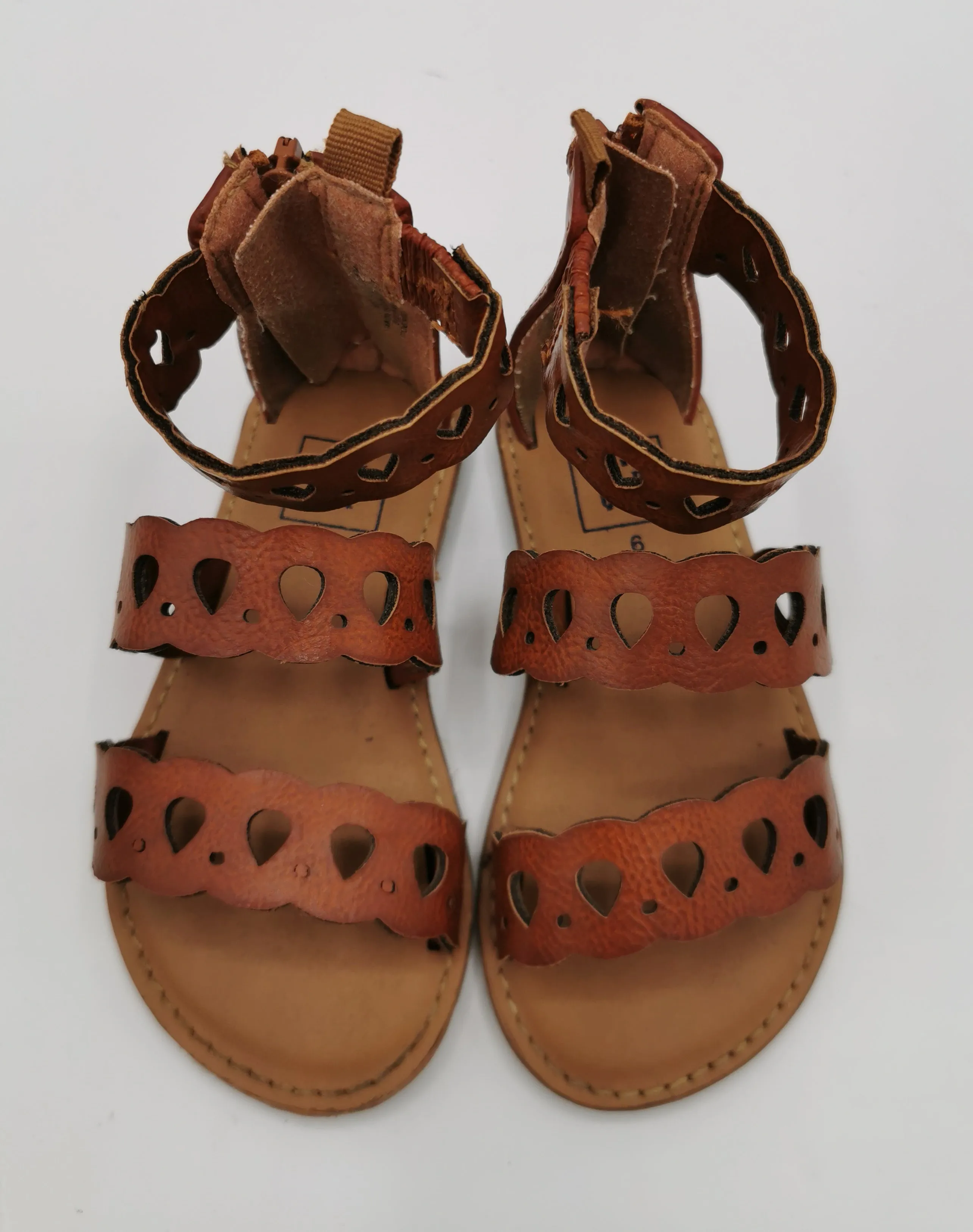 BABY GIRL SIZE 6 TODDLER - Baby GAP, Brown, Zippered Gladiator Boho Sandals VGUC B13