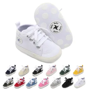 Baby Girls Boys Shoes Newborn First Walkers Star High Top Soft Anti-Slip Sole Canvas Denim Unisex Infant Sneaker (A01-White, 0-6 Months)