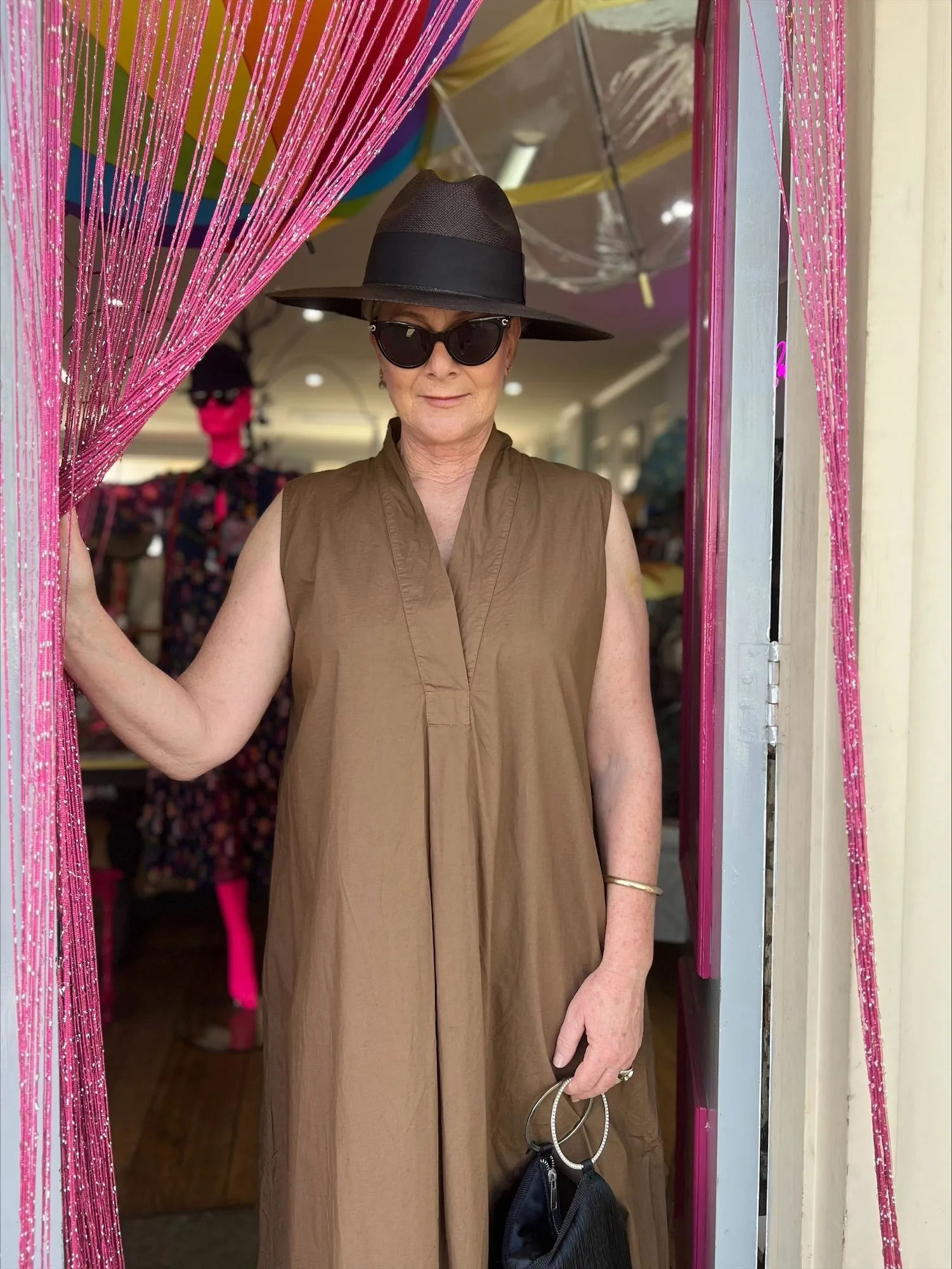 Baci - Organic Cotton Swan Neck Sleeveless Dress in Nutella