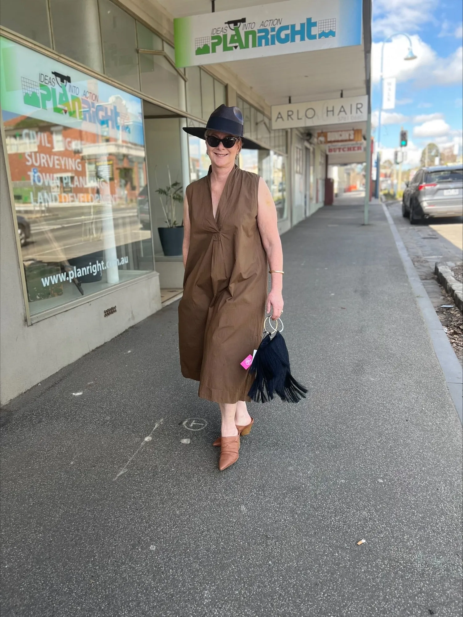 Baci - Organic Cotton Swan Neck Sleeveless Dress in Nutella