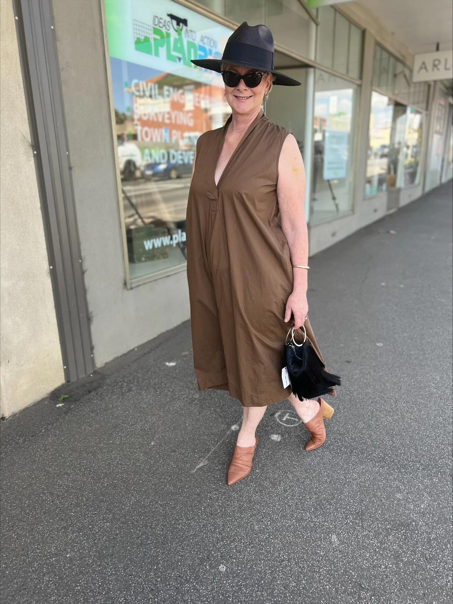 Baci - Organic Cotton Swan Neck Sleeveless Dress in Nutella