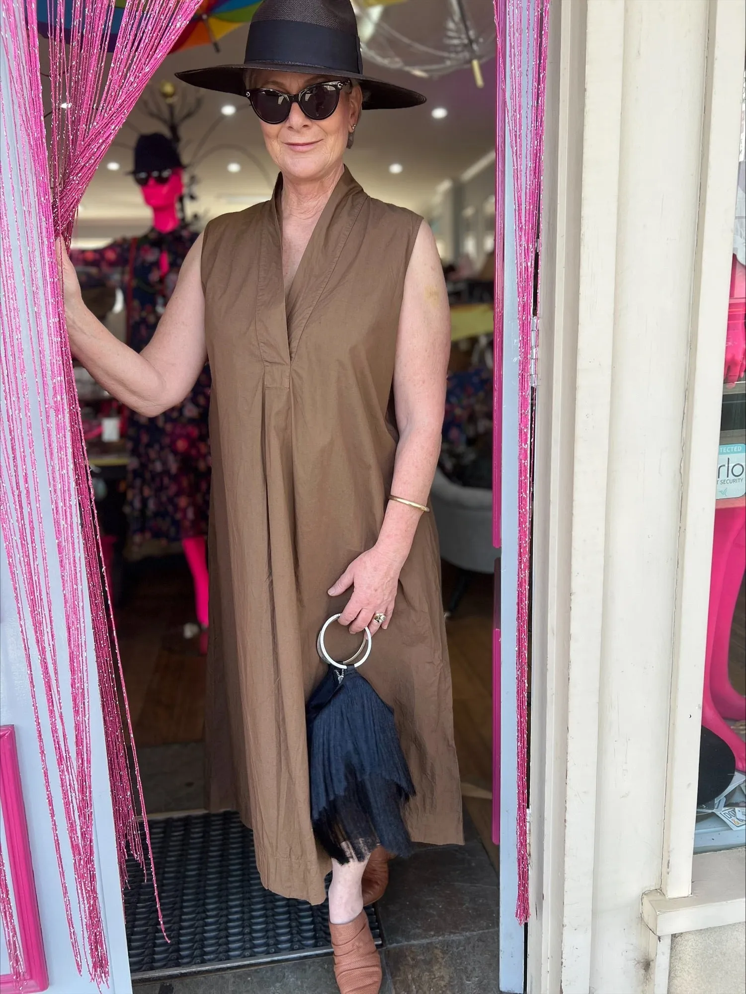 Baci - Organic Cotton Swan Neck Sleeveless Dress in Nutella