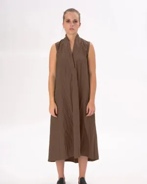 Baci - Organic Cotton Swan Neck Sleeveless Dress in Nutella