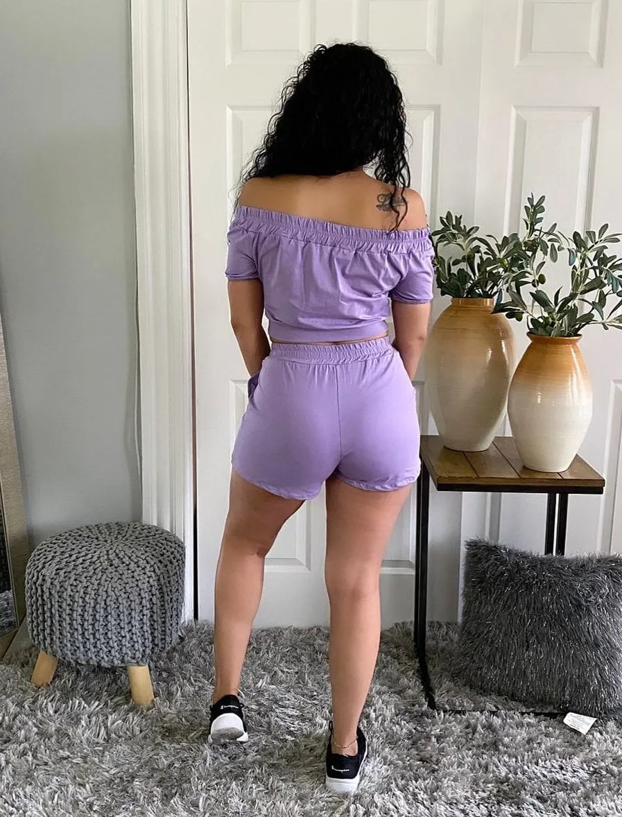 Bardot Off The Shoulder Tie Top And Matching Shorts Loungewear