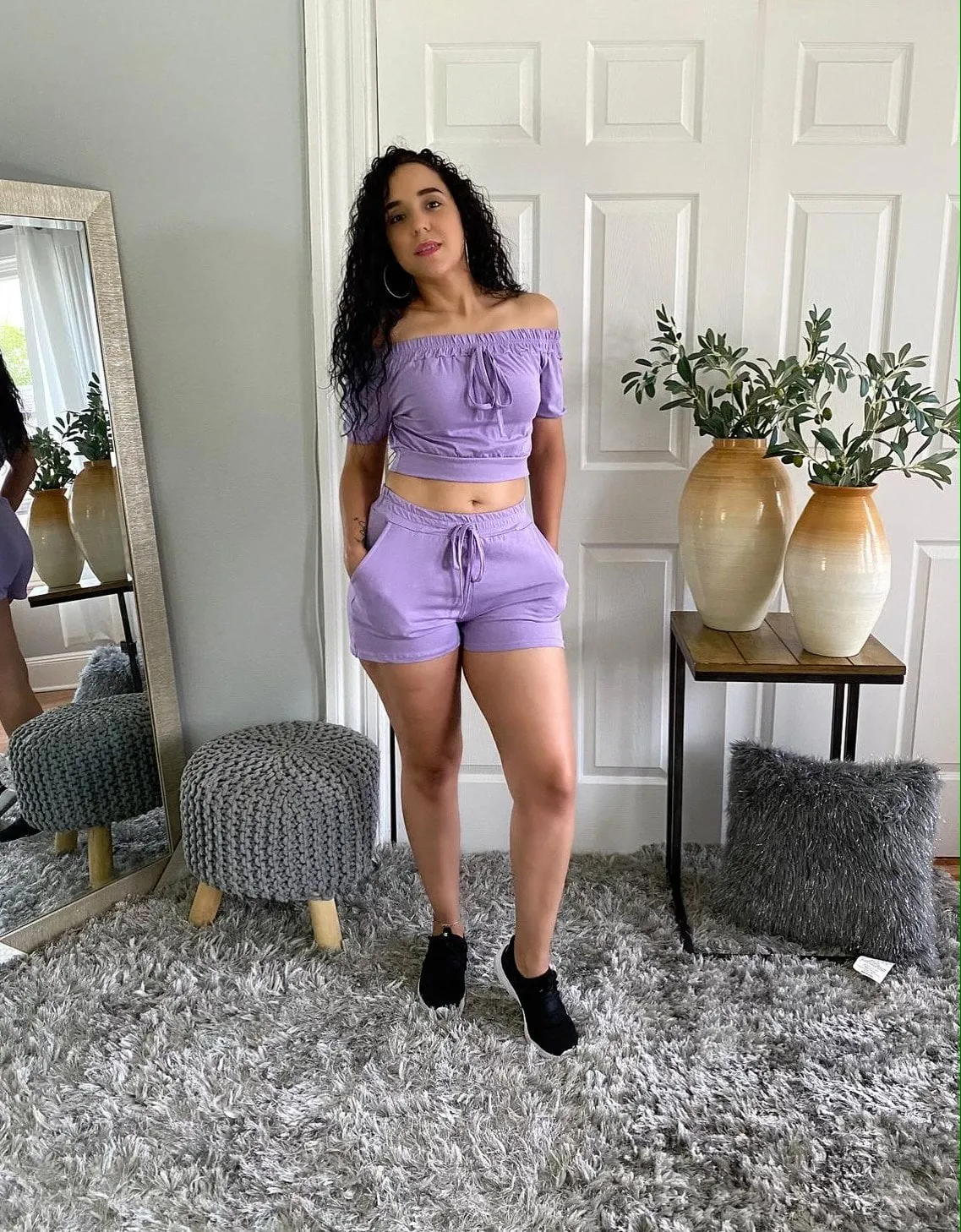 Bardot Off The Shoulder Tie Top And Matching Shorts Loungewear