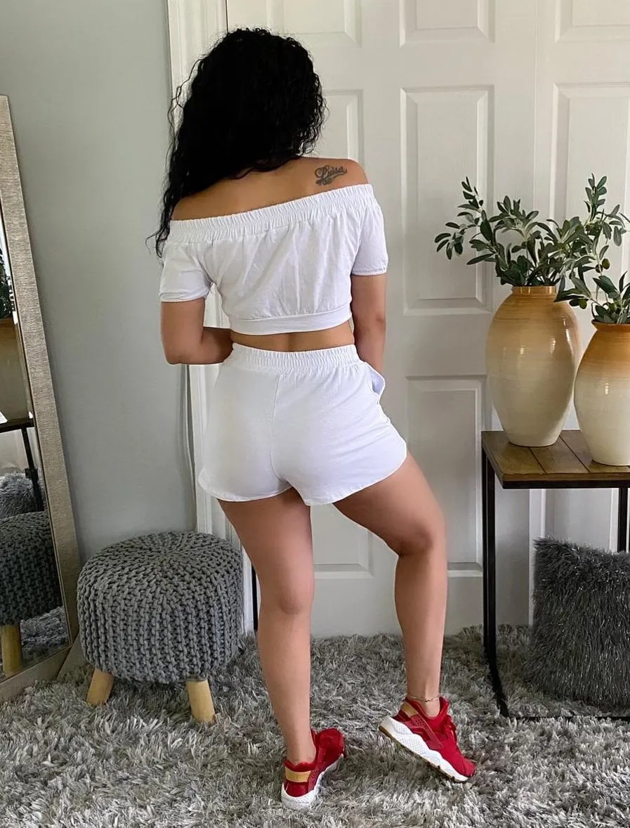 Bardot Off The Shoulder Tie Top And Matching Shorts Loungewear