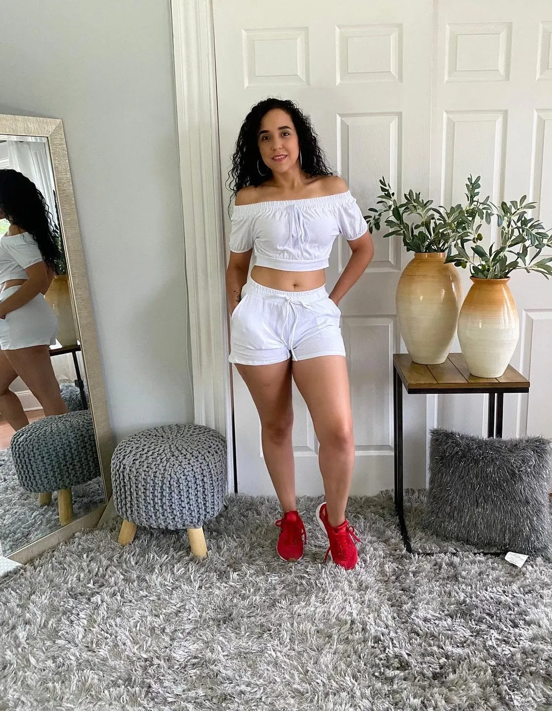 Bardot Off The Shoulder Tie Top And Matching Shorts Loungewear