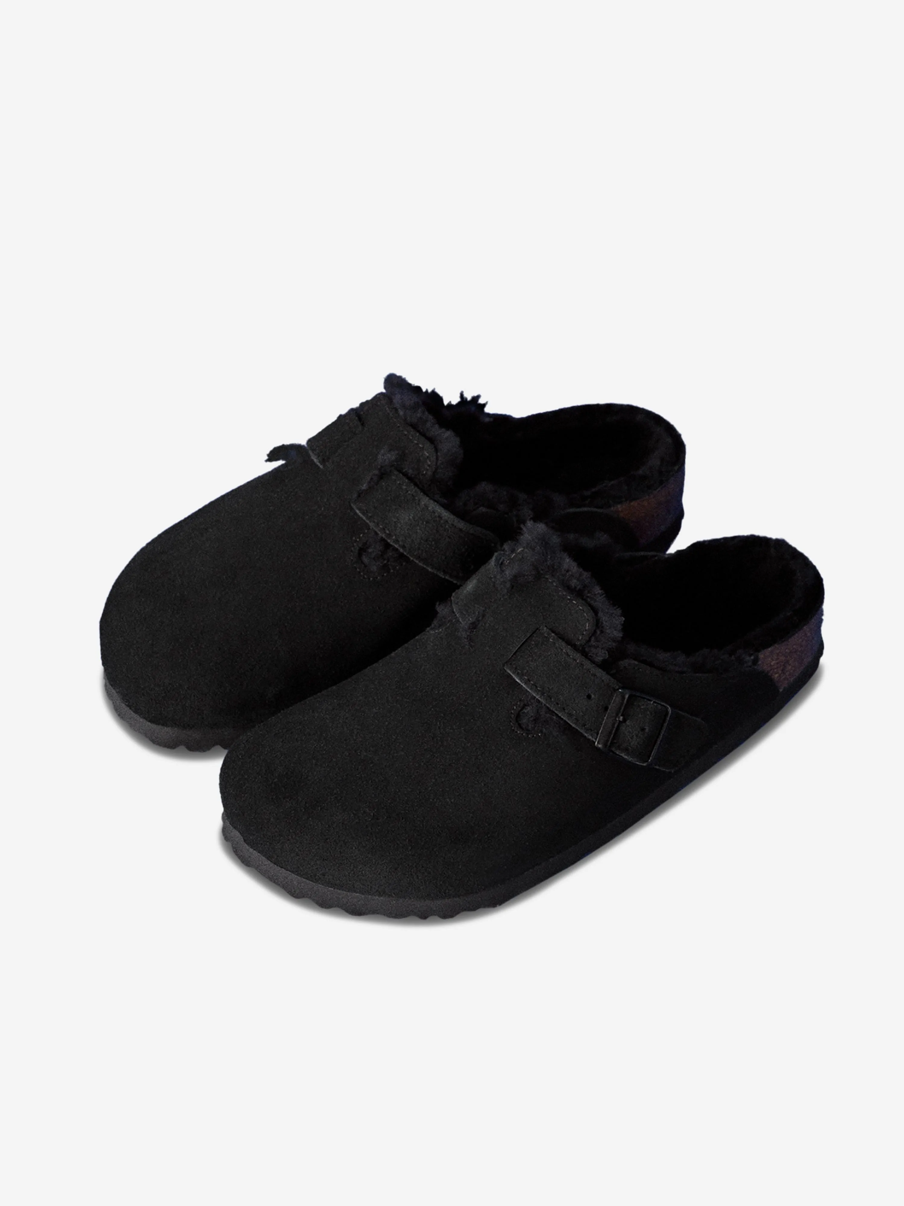 BIRKENSTOCK Boys Boston Shearling Suede Clogs in Black