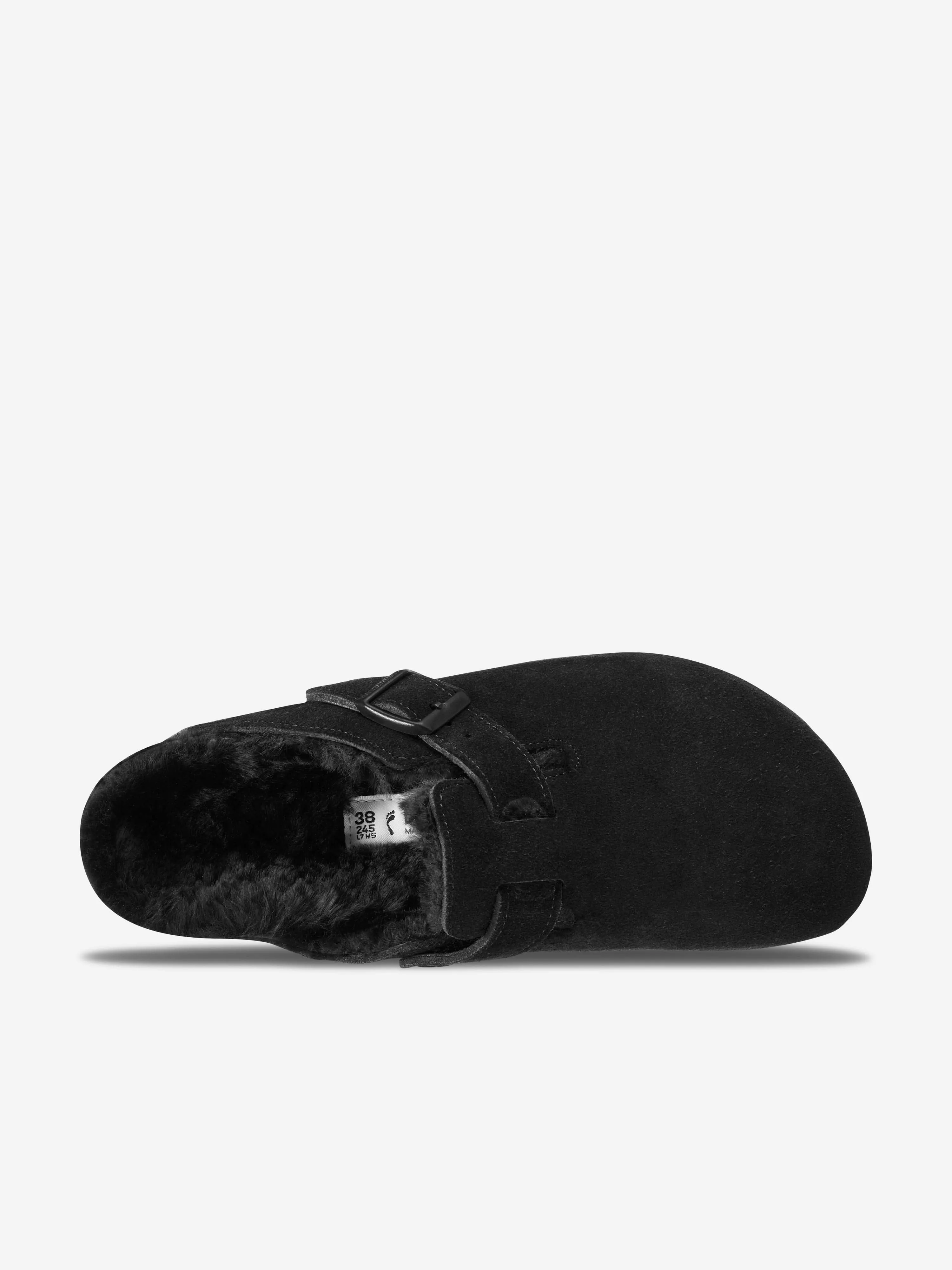 BIRKENSTOCK Boys Boston Shearling Suede Clogs in Black