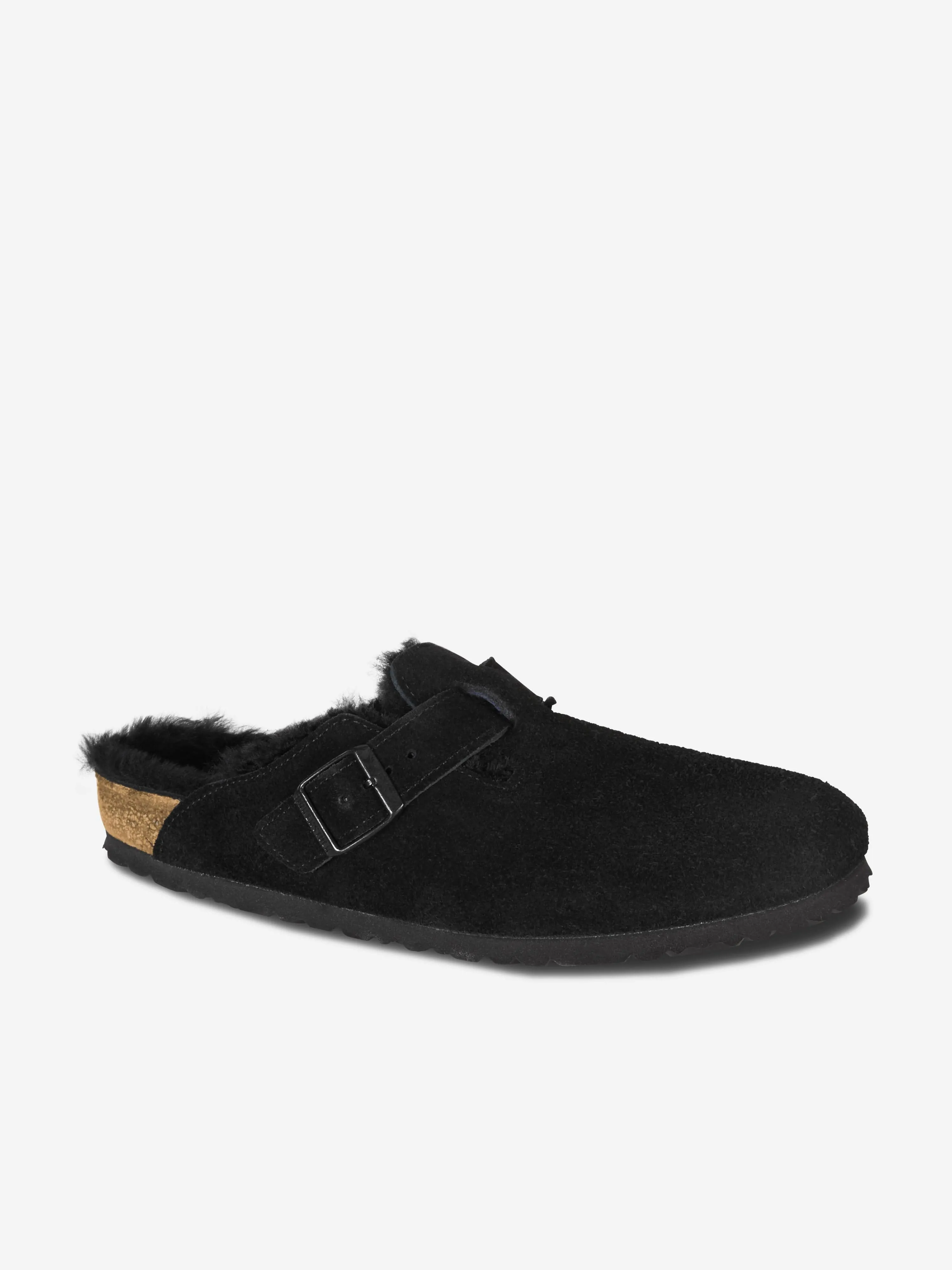 BIRKENSTOCK Boys Boston Shearling Suede Clogs in Black