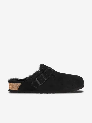 BIRKENSTOCK Boys Boston Shearling Suede Clogs in Black