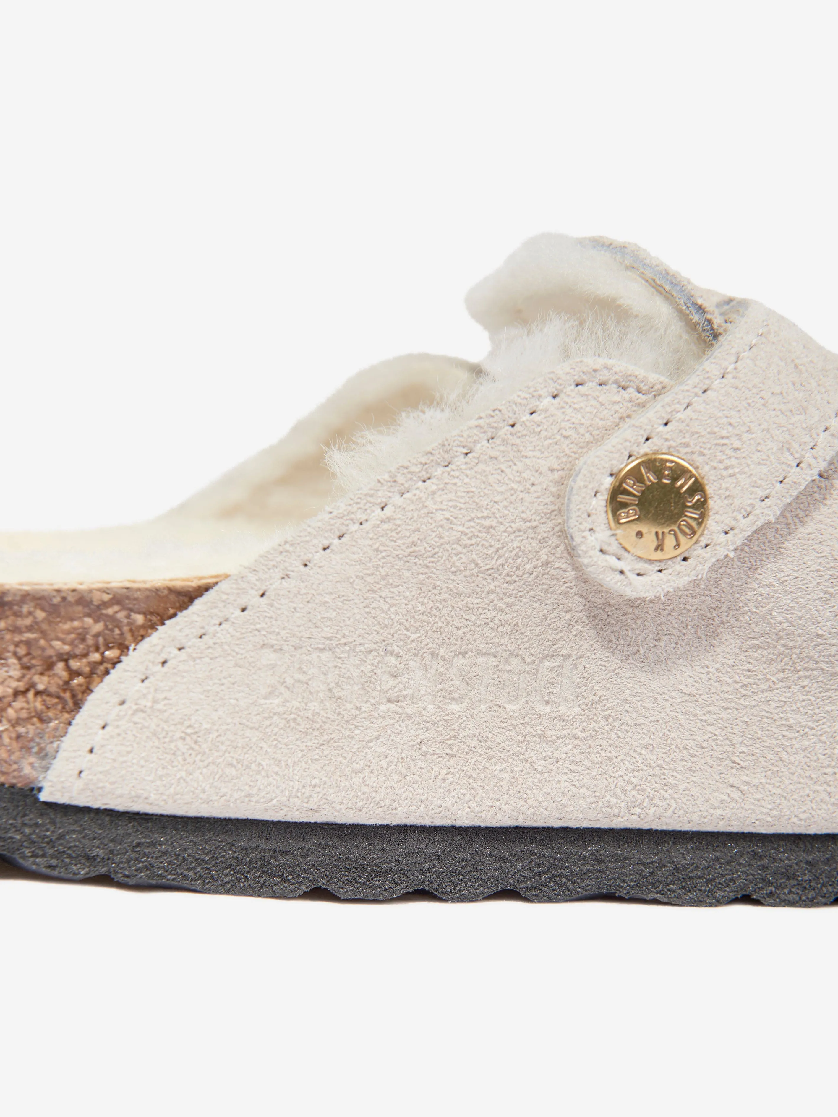 BIRKENSTOCK Boys Boston Shearling Suede Clogs in White