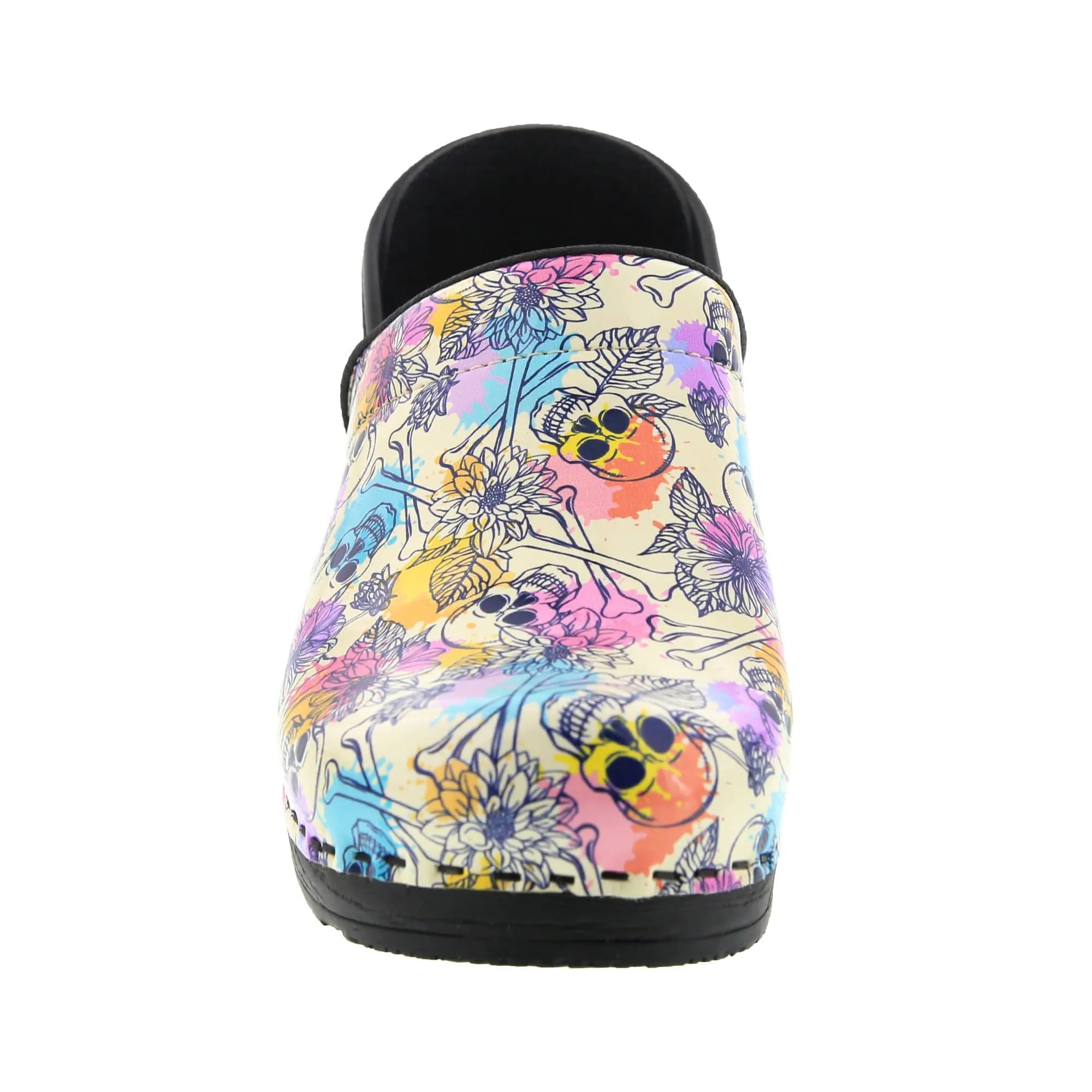 BJORK PROFESSIONAL Bonita Skull Leather Clogs - CLOSEOUT