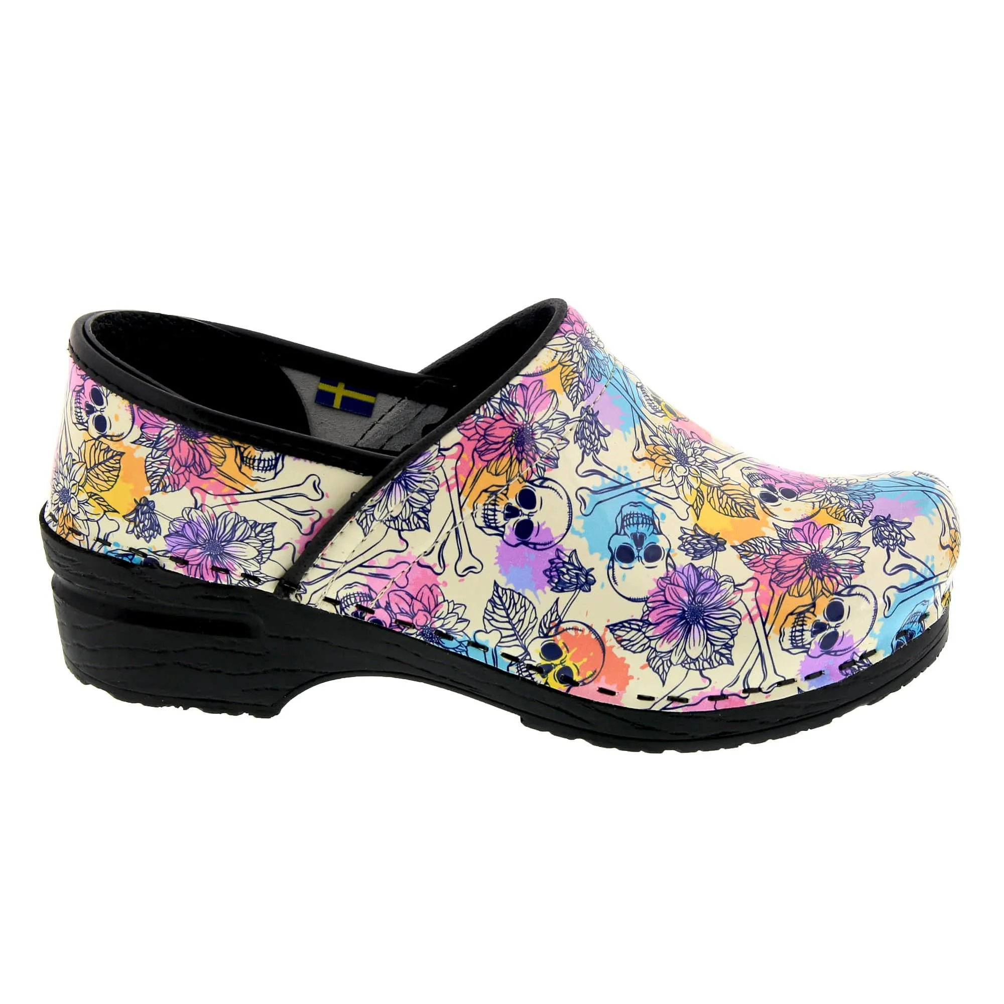 BJORK PROFESSIONAL Bonita Skull Leather Clogs - CLOSEOUT