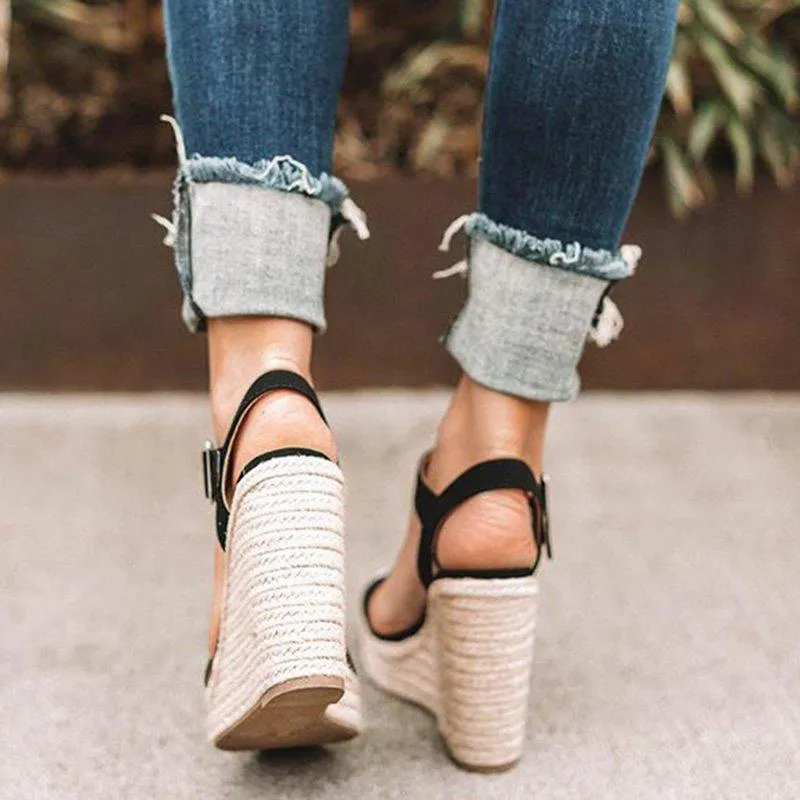 Black Women Sandals Open Toe Platform Wedges Sandals
