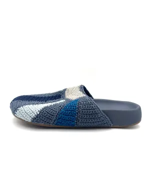 Blue Abstract Crochet Clogs - Size 6