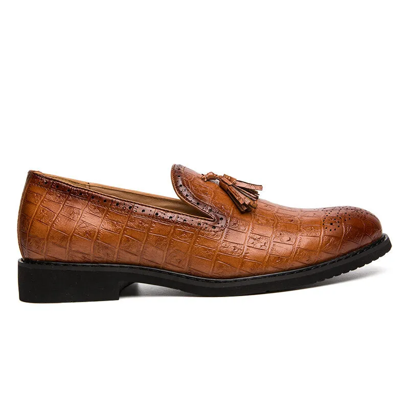 Brogue Tassel Decoration Microfiber Leather Slip On Party mal Men Dress Shoes