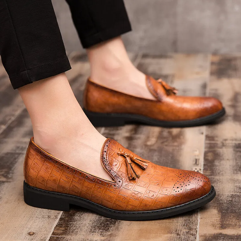 Brogue Tassel Decoration Microfiber Leather Slip On Party mal Men Dress Shoes