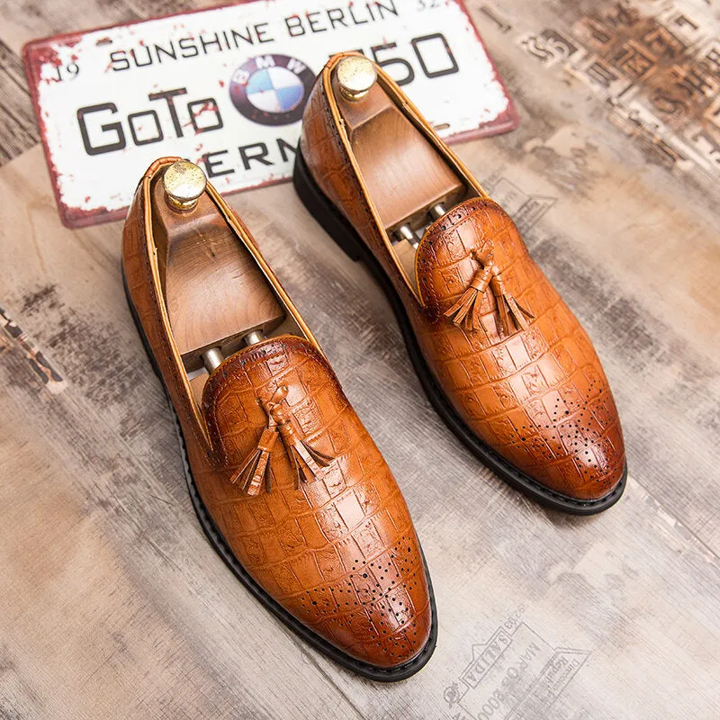 Brogue Tassel Decoration Microfiber Leather Slip On Party mal Men Dress Shoes