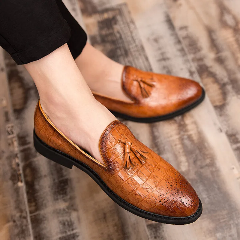 Brogue Tassel Decoration Microfiber Leather Slip On Party mal Men Dress Shoes