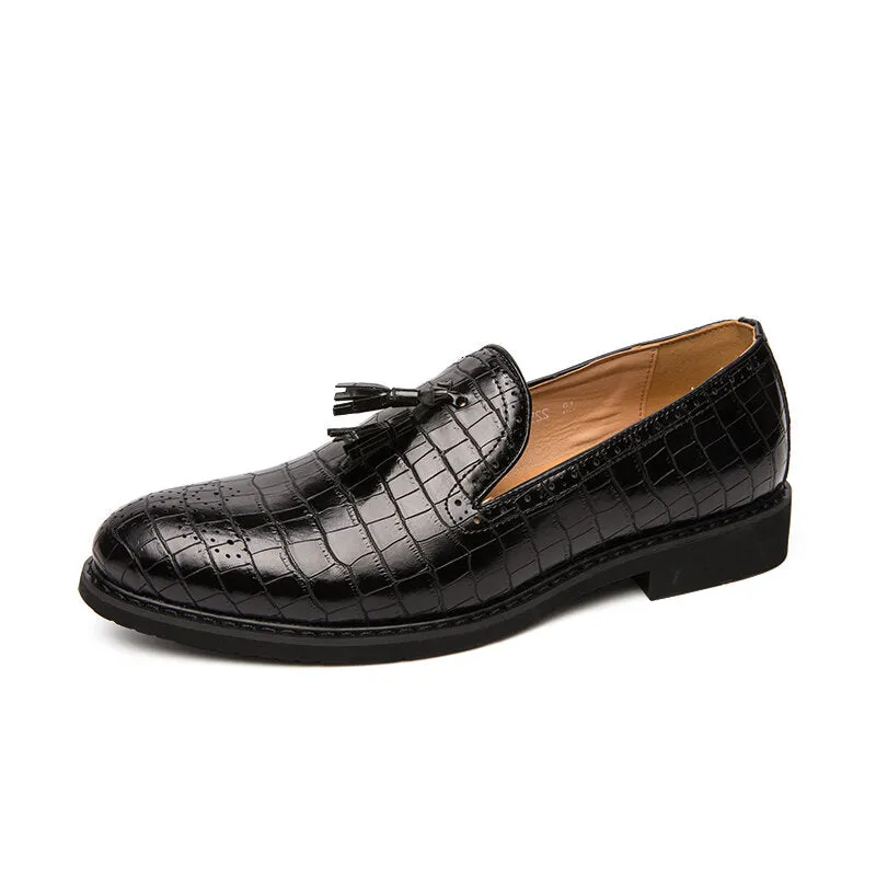 Brogue Tassel Decoration Microfiber Leather Slip On Party mal Men Dress Shoes