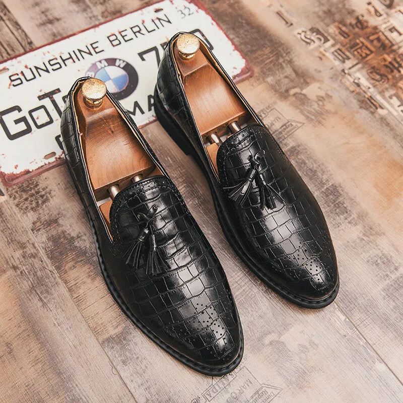 Brogue Tassel Decoration Microfiber Leather Slip On Party mal Men Dress Shoes