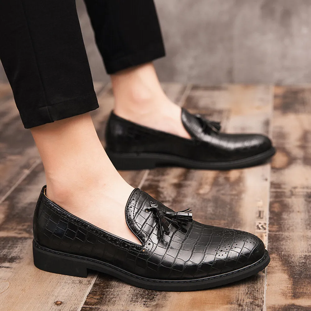 Brogue Tassel Decoration Microfiber Leather Slip On Party mal Men Dress Shoes