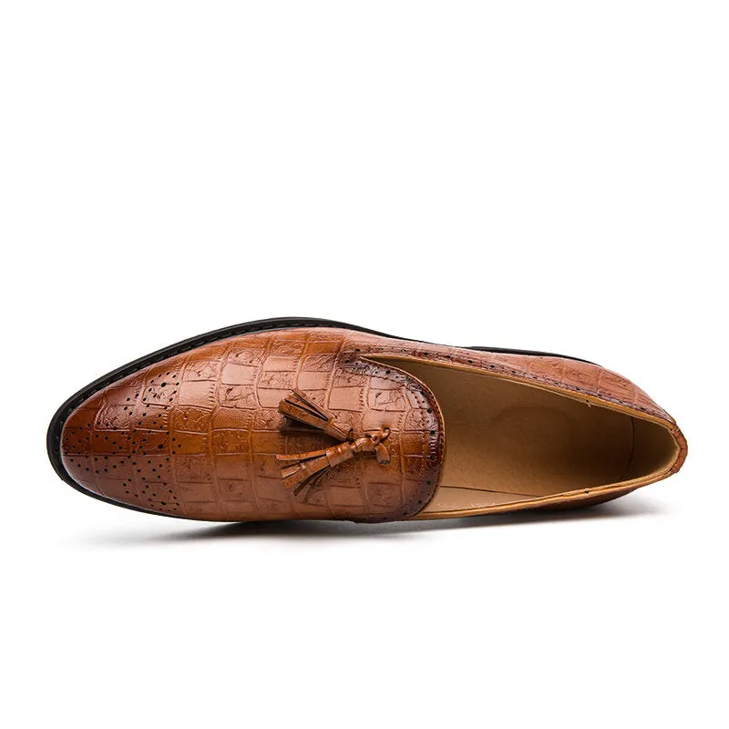 Brogue Tassel Decoration Microfiber Leather Slip On Party mal Men Dress Shoes