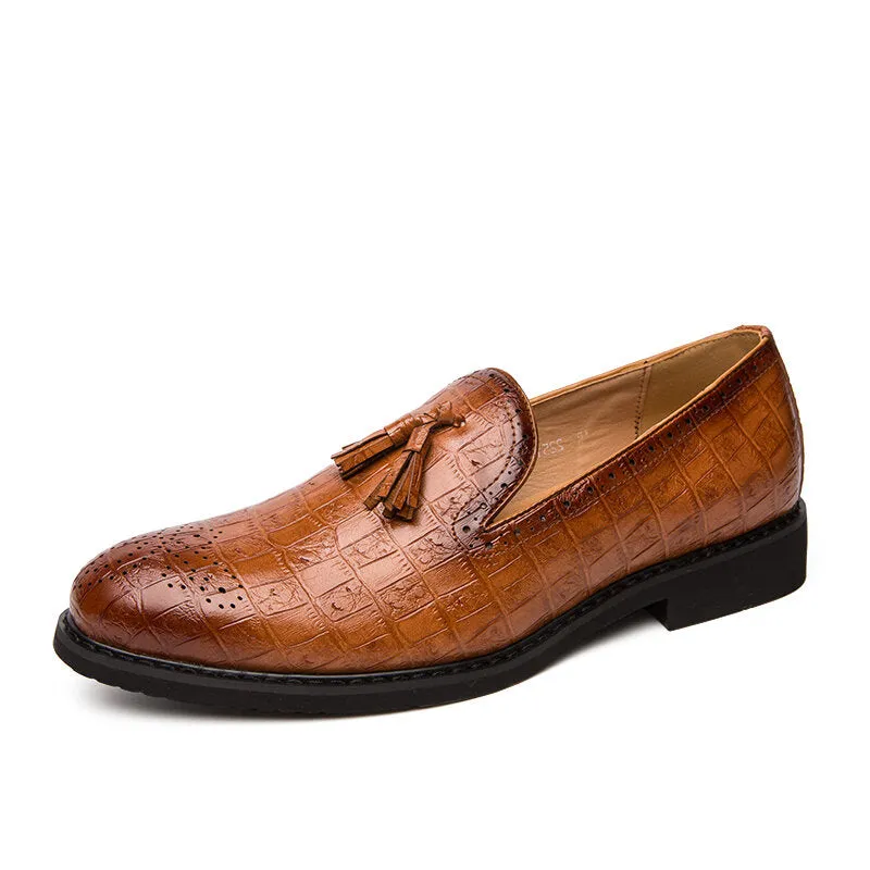 Brogue Tassel Decoration Microfiber Leather Slip On Party mal Men Dress Shoes