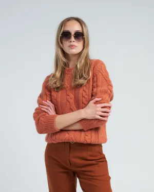 cable knit crew - orange