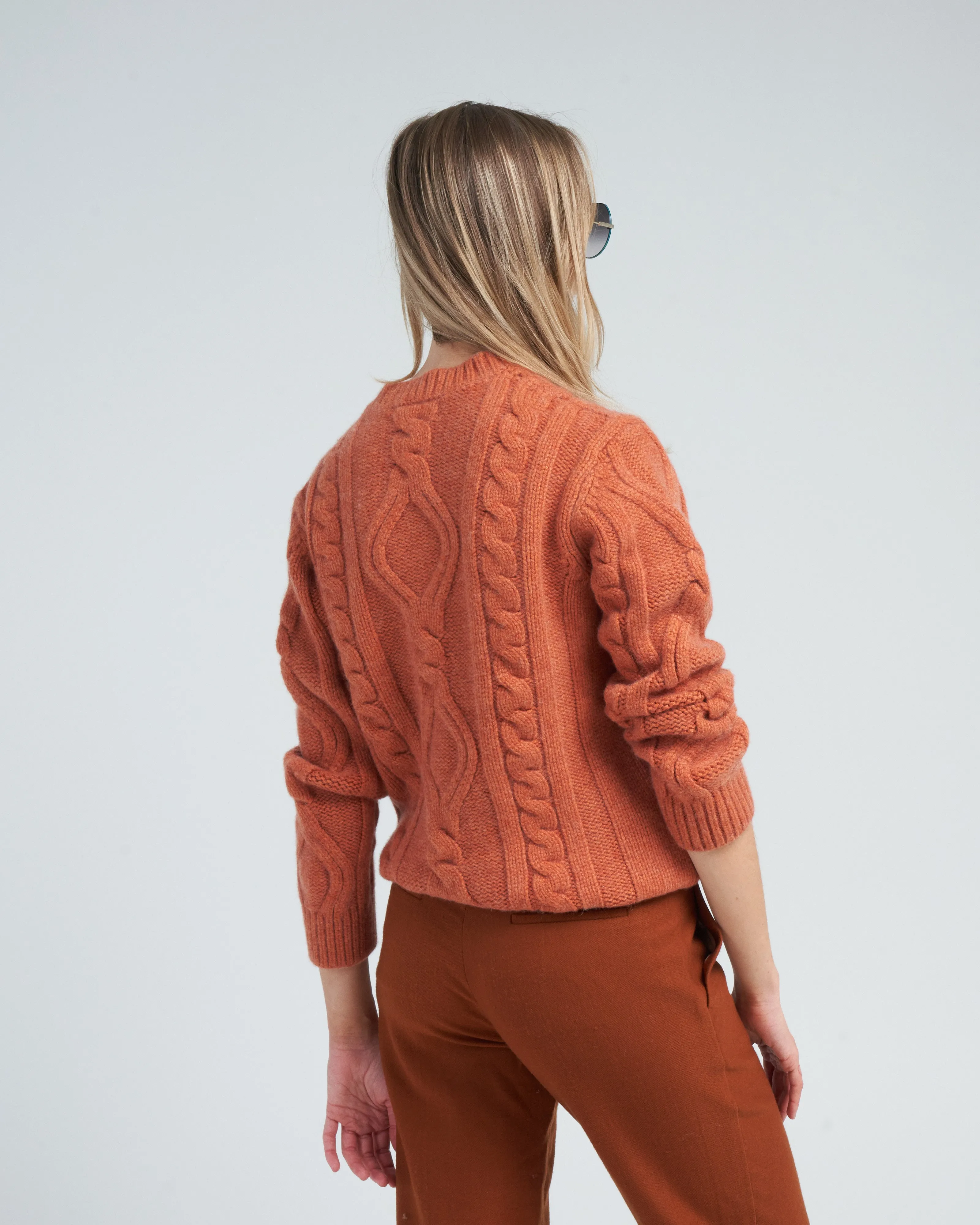 cable knit crew - orange