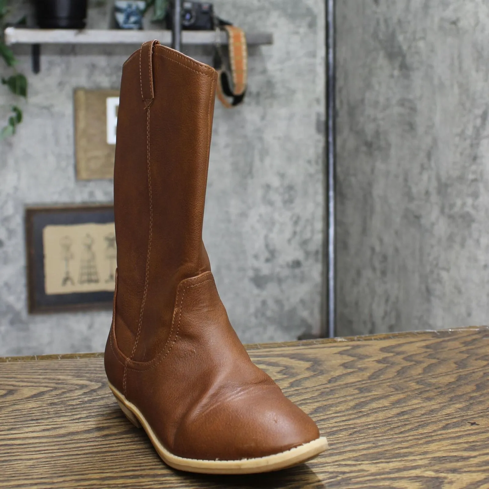 Cat & Jack Girls' Sahara Zipper Slip-On Riding Boots Cognac Brown 13