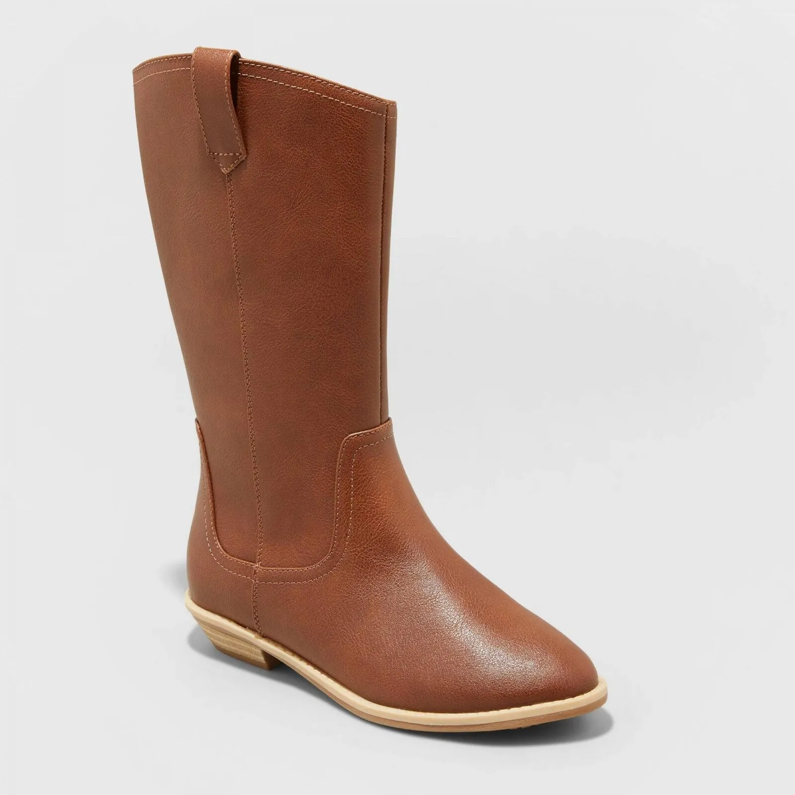 Cat & Jack Girls' Sahara Zipper Slip-On Riding Boots Cognac Brown 13