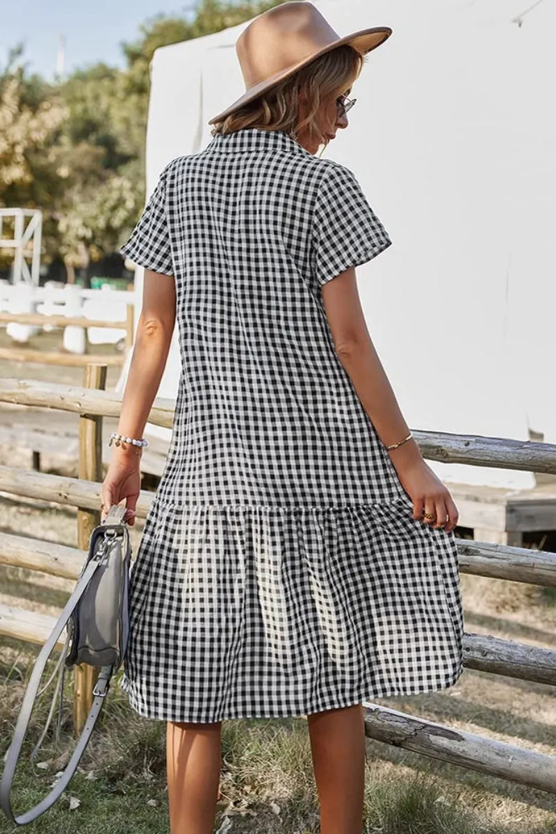 Chouyatou Women's Summer Flutter Sleeve Midi Long Gingham Dress Plaid Button Down Shirt Dress