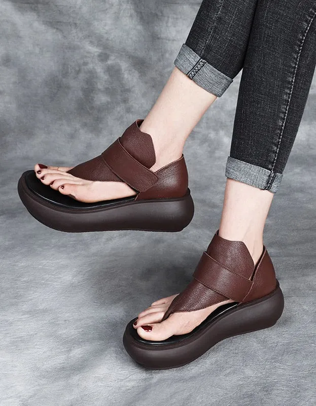 Comfortable Leather Wedge Thong Sandals