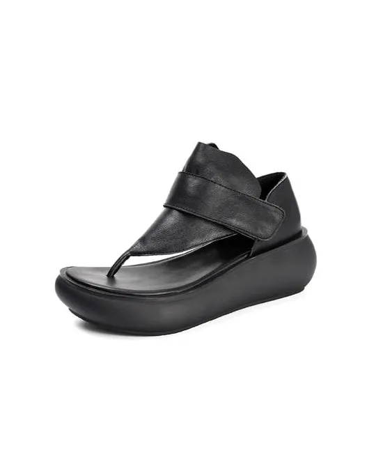Comfortable Leather Wedge Thong Sandals