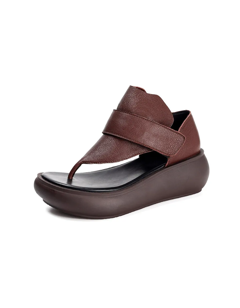 Comfortable Leather Wedge Thong Sandals