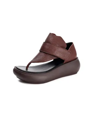 Comfortable Leather Wedge Thong Sandals