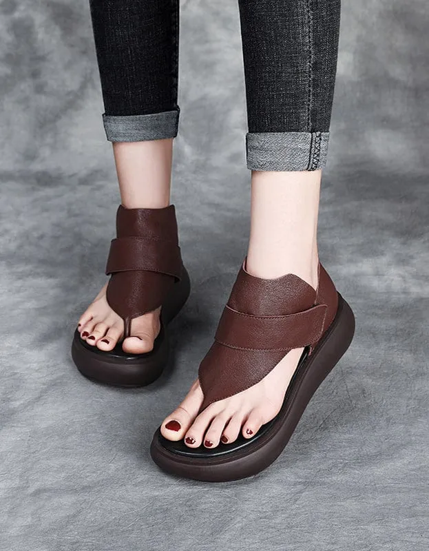 Comfortable Leather Wedge Thong Sandals