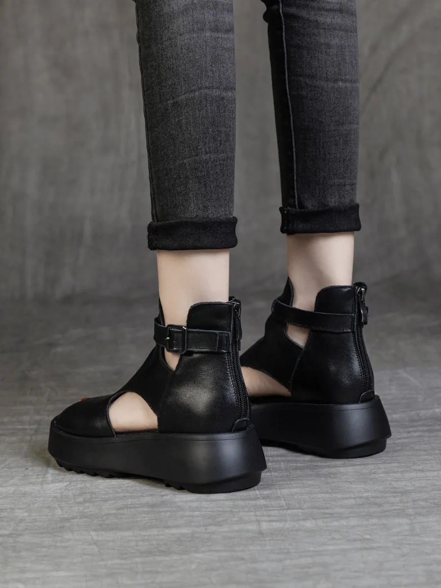 Cut-Out Platform Peep Toe Sandal - Black