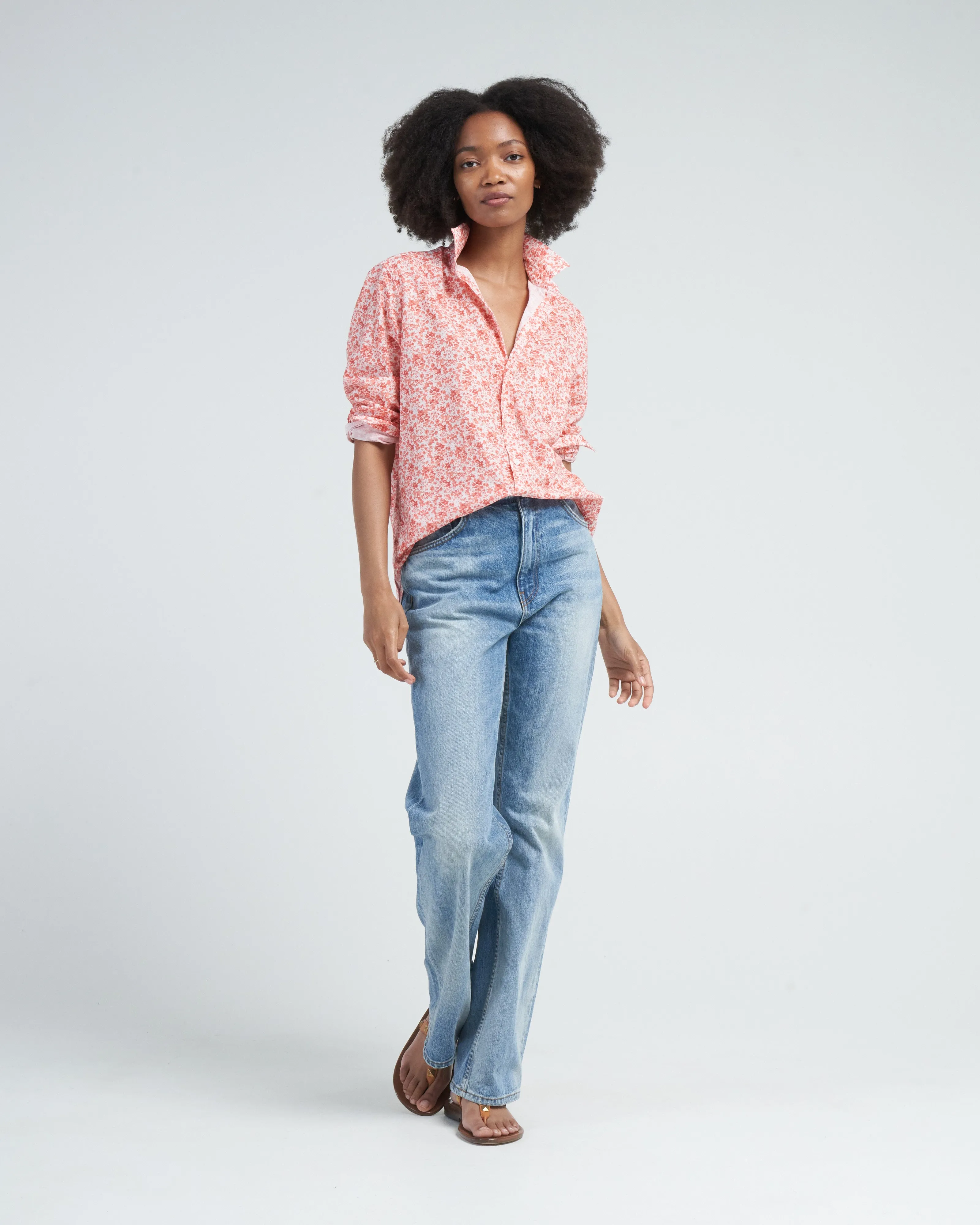 eileen relaxed button-up shirt - peach florals