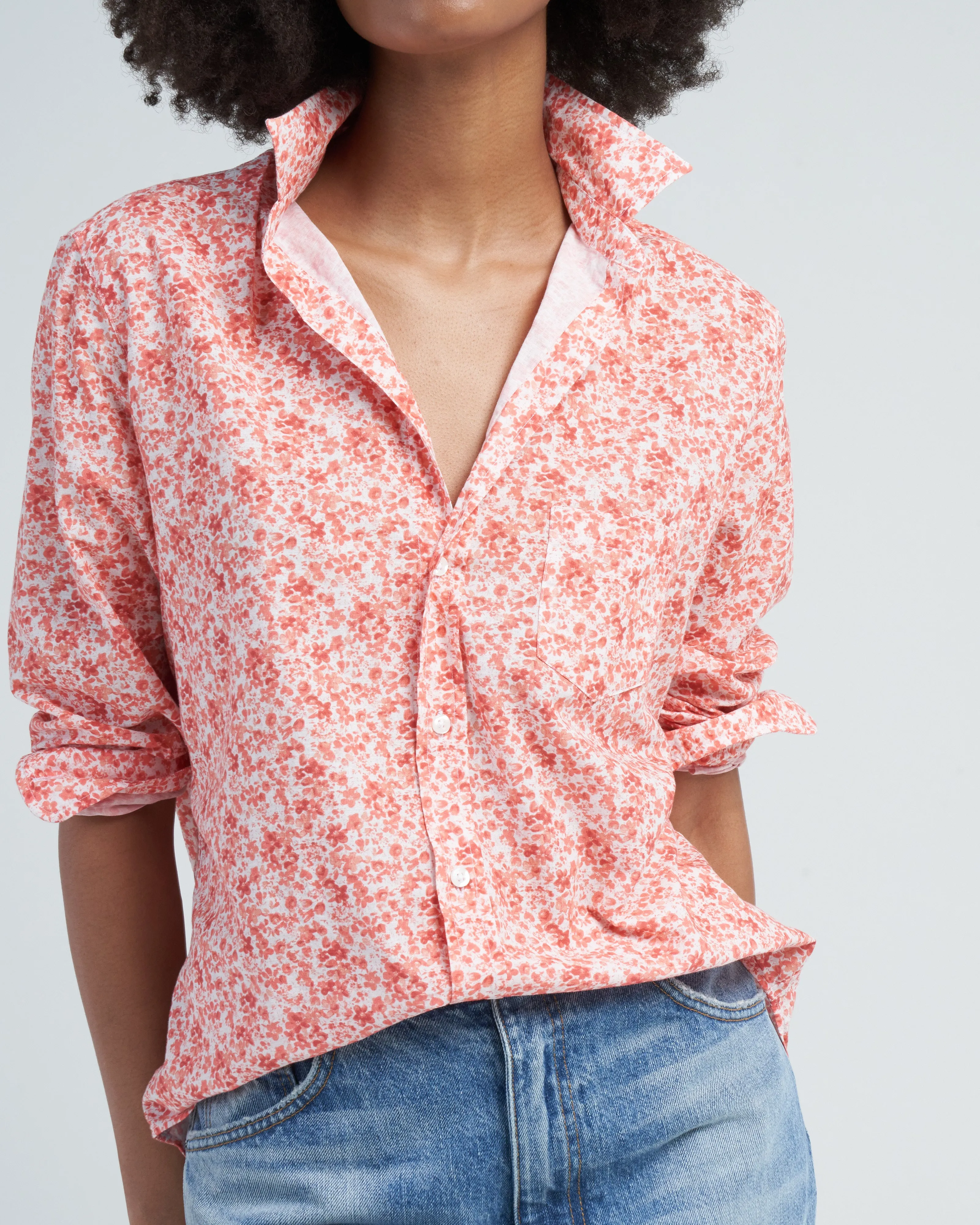 eileen relaxed button-up shirt - peach florals