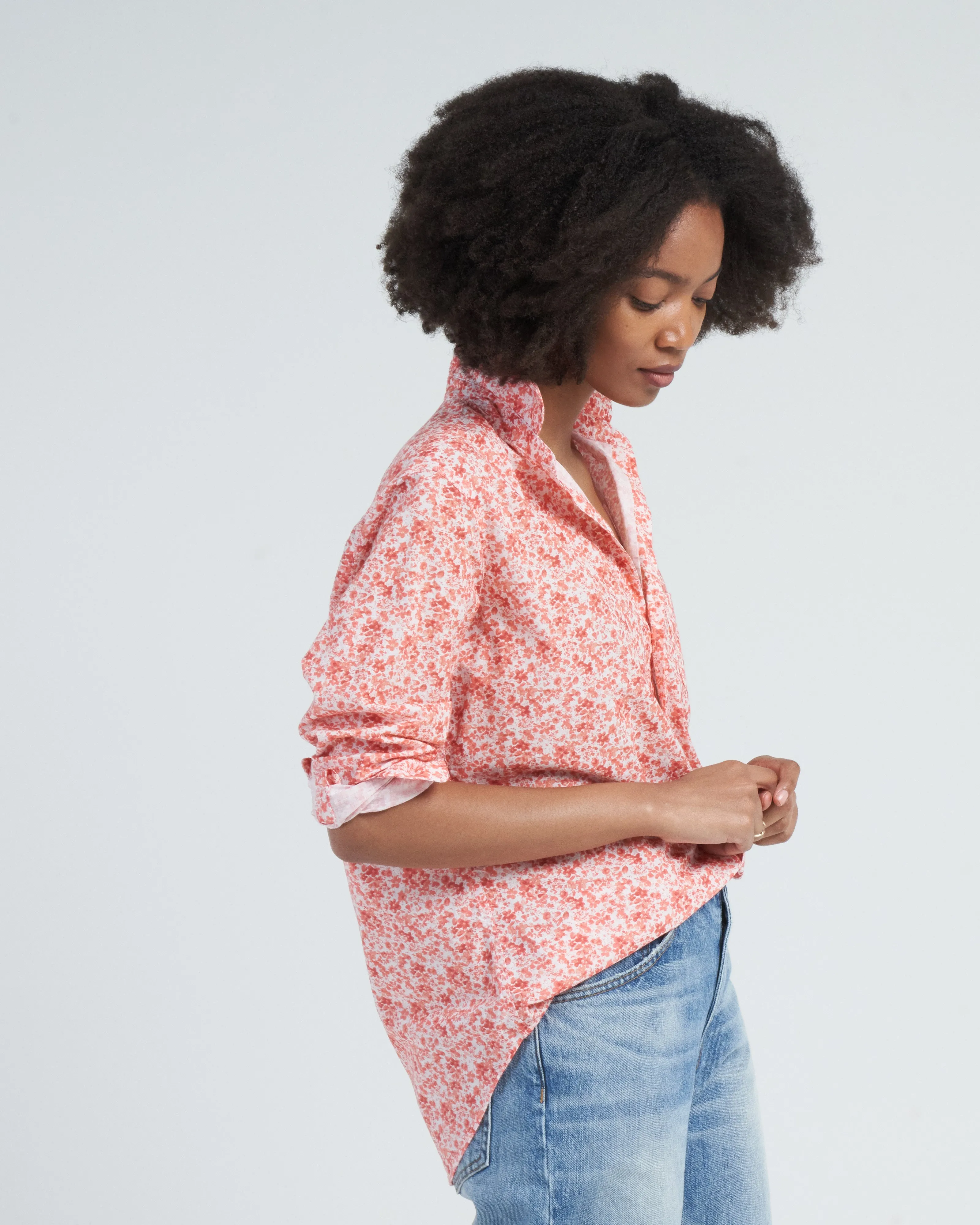 eileen relaxed button-up shirt - peach florals