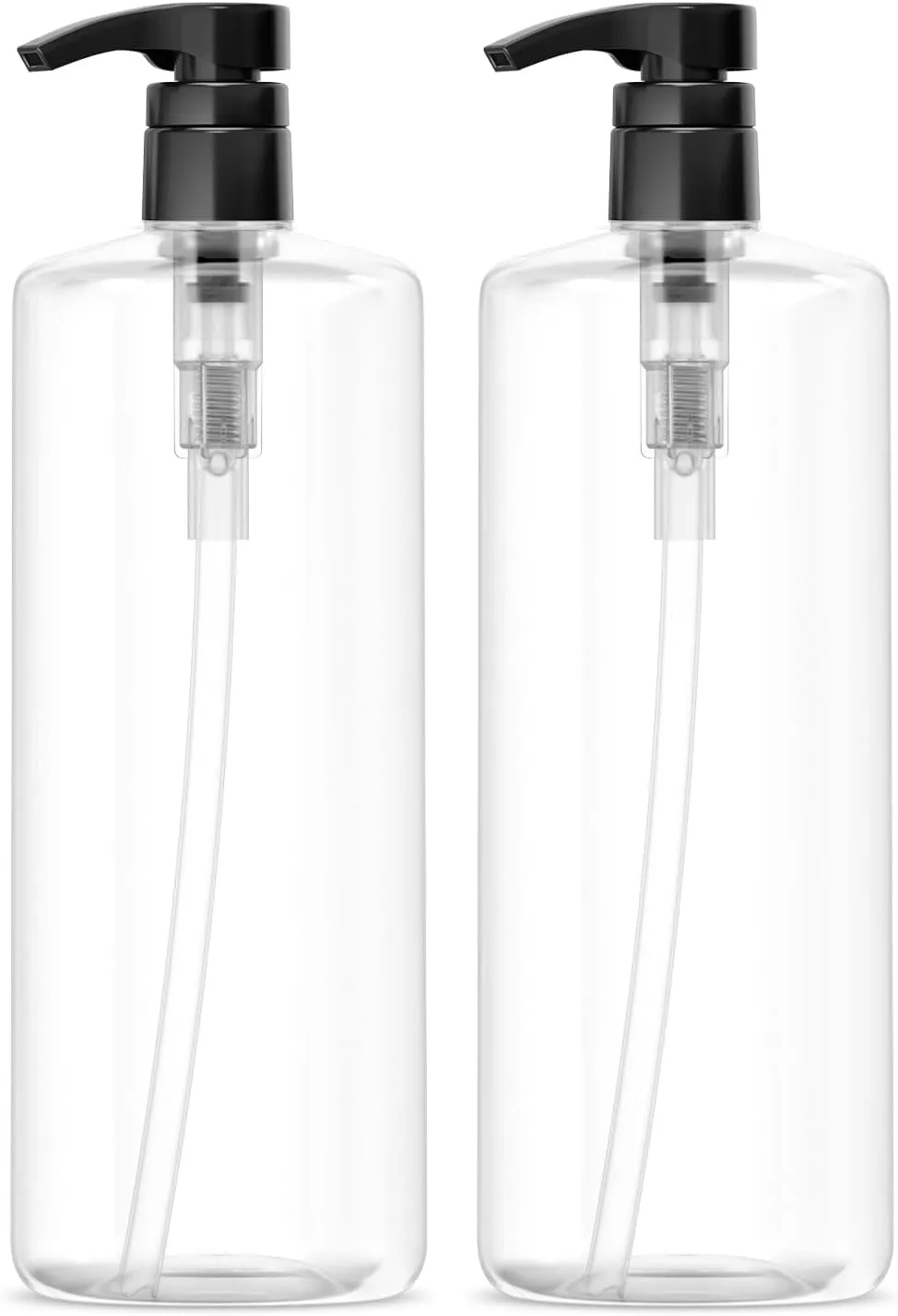 Empty Shampoo Bottles with Pumps (2-Pack 32Oz/1Liter/Large) Bpa-Free PETE1 Plastic Bottle Crystal-Clear